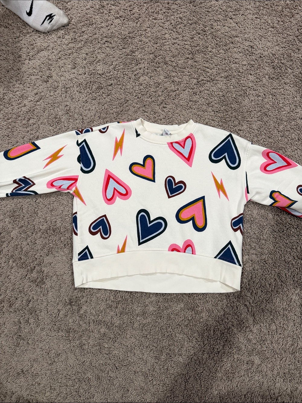 Old Navy White Pullover with Multicolored Heart & Lightning Print